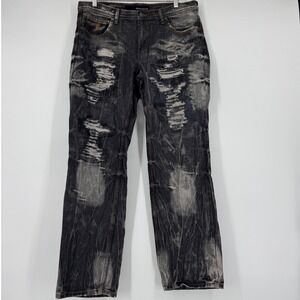 Rocawear Mens Distressed Acid Wash Straight Leg Jeans Black Grey W36x32